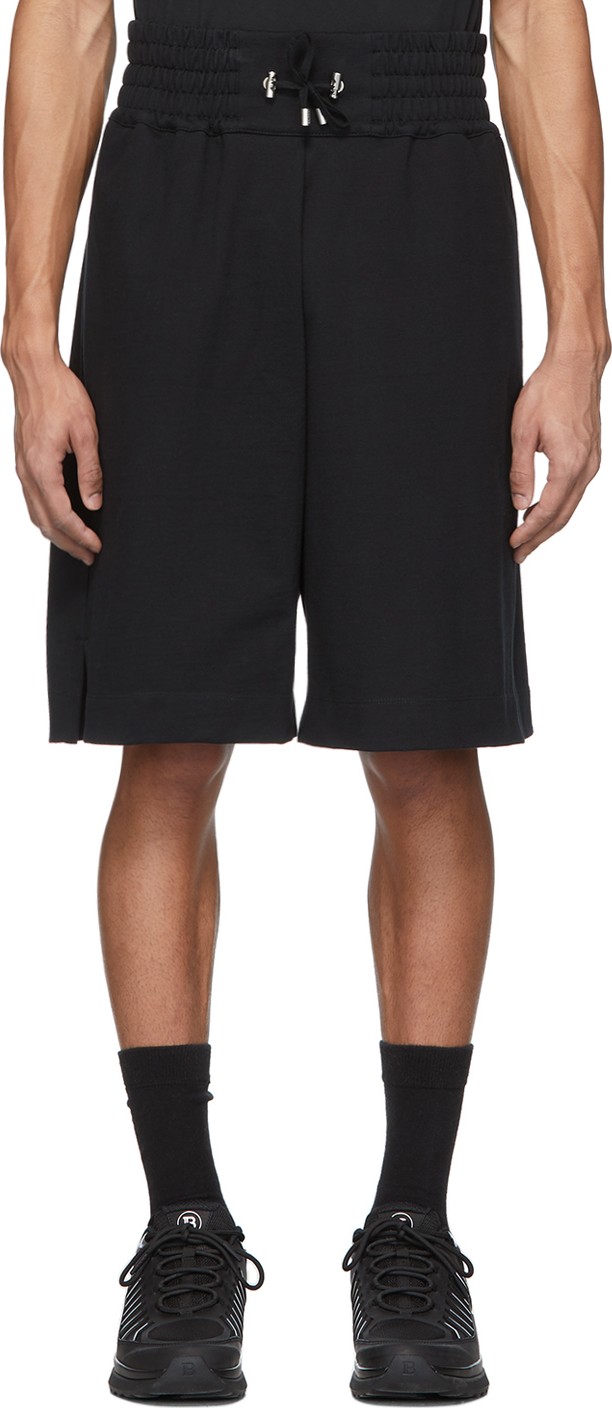 Balmain Black Flocked Logo Shorts