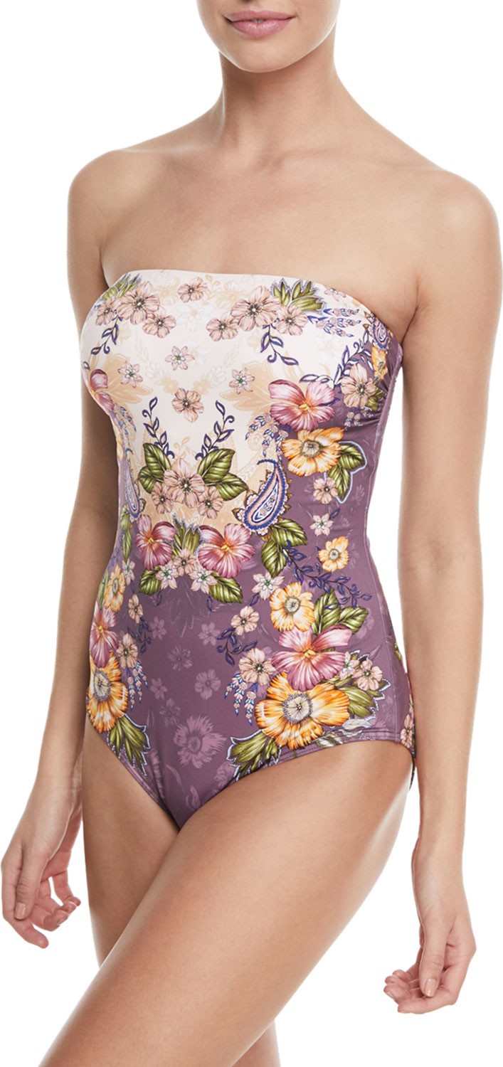 JETS by Jessika Allen Elegance Bandeau Floral-Print One-Piece Swimsuit