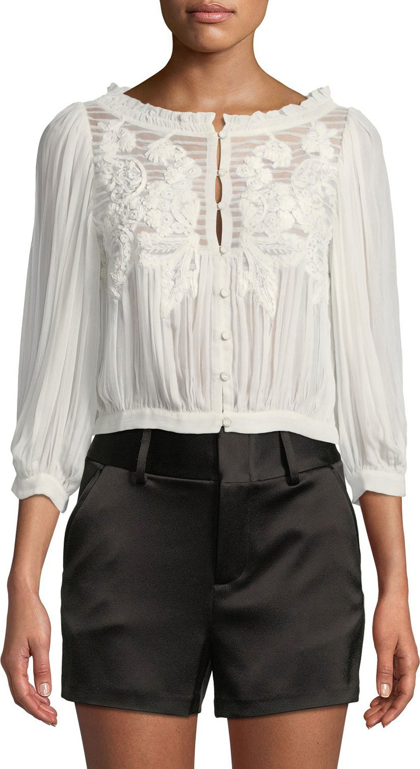 Alice + Olivia Lavone Embroidered Button-Down Top