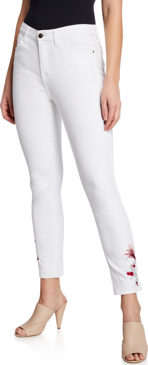 Jen7 Mid-Rise Ankle Skinny Jeans w/ Lily Embroidery