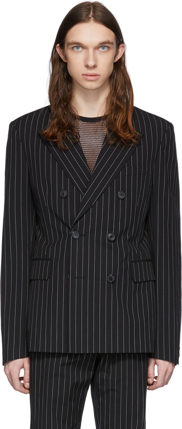 Dries Van Noten Black Pinstripe Double-Breasted Blazer