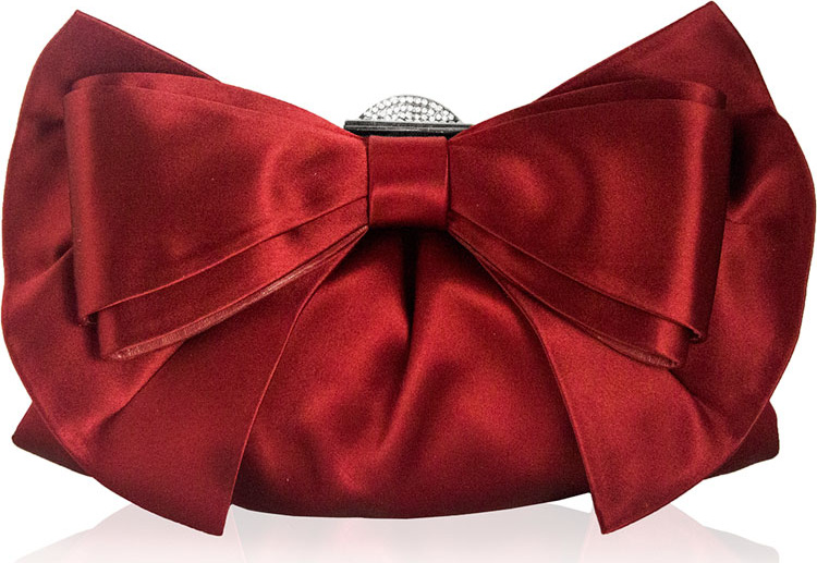 Judith Leiber Madison Satin Bow Clutch Bag, Silver/Crimson