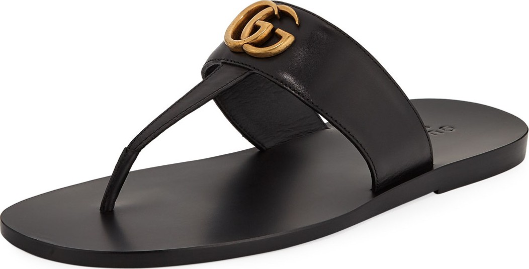 Gucci Men's GG-Stud Leather Thong Sandals