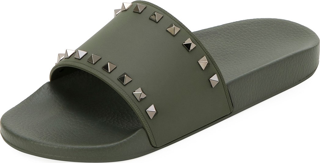 Valentino Men's Rockstud Pool Slide Sandals