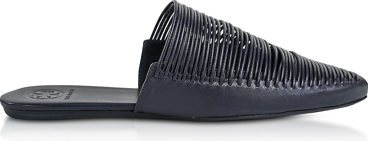 Tory Burch Siena Flat Navy Blue Leather Mules