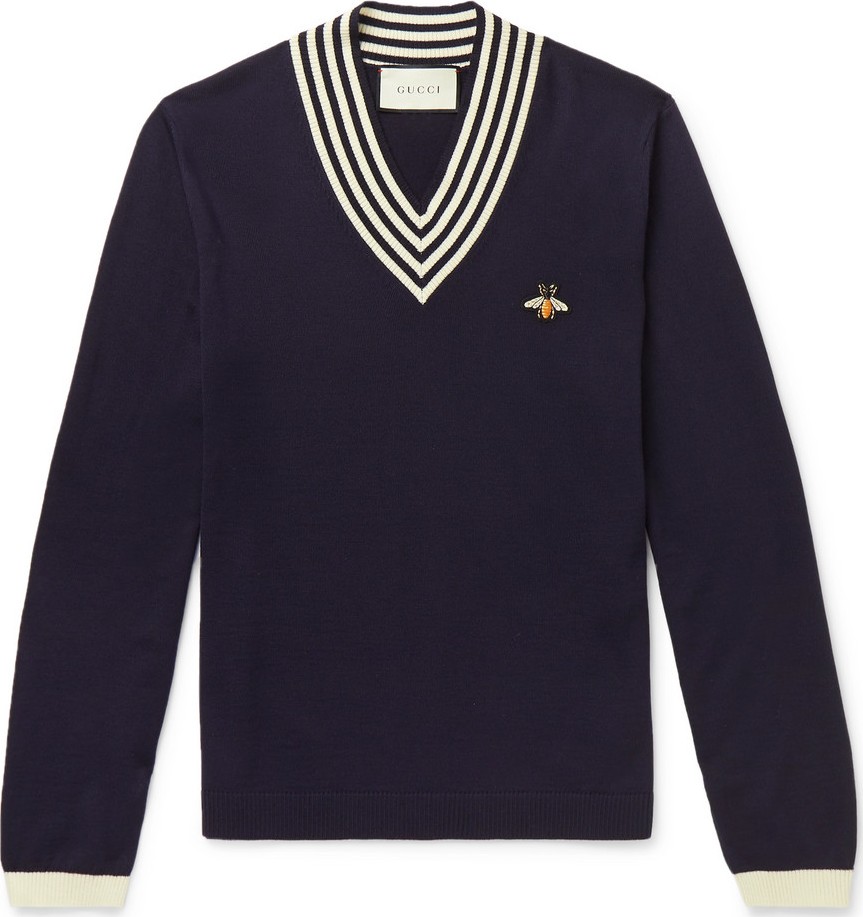 Gucci Appliquéd Striped Wool Sweater