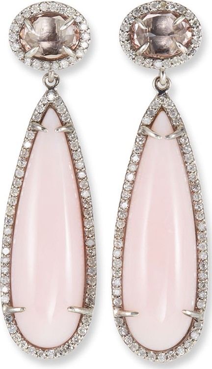 Sheryl Lowe Morganite & Pink Opal Teardrop Earrings w/ Diamonds