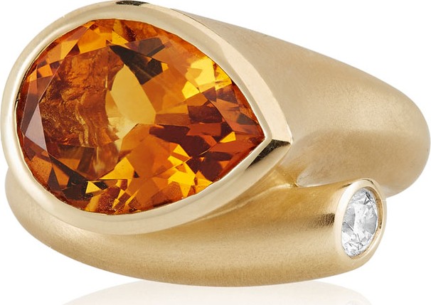 Carelle Whirl 18k Gold Orange Citrine & Diamond Ring