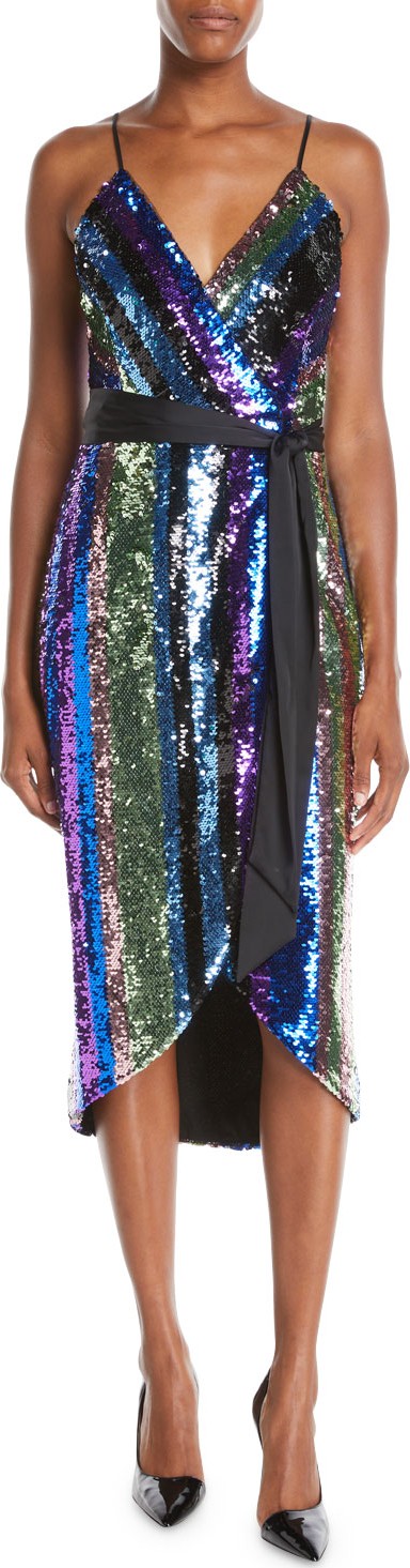 Aidan by Aidan Mattox Sequin Stripe Sleeveless Wrap Dress