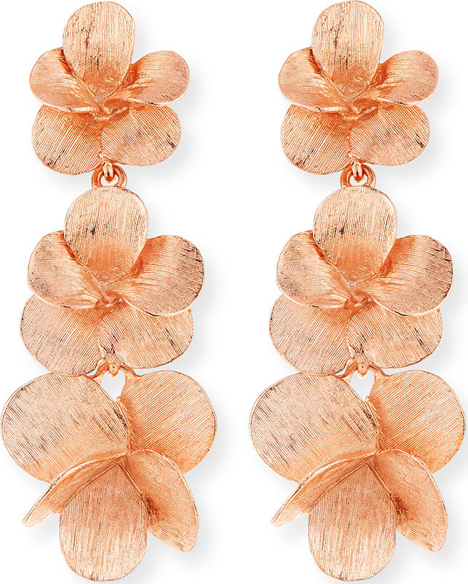Oscar De La Renta Brushed Textured Flower Drop Clip Earrings