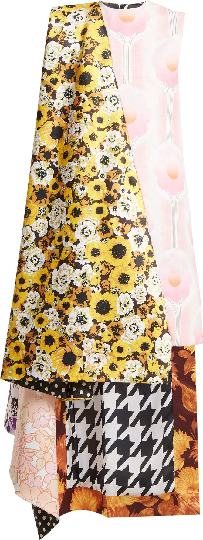 Richard Quinn Asymmetric floral-print panelled satin dress