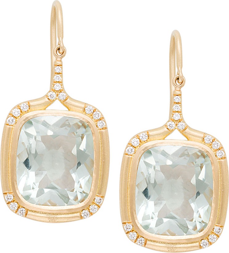 Jamie Wolf Cushion-Cut Green Amethyst Drop Earrings with Diamonds