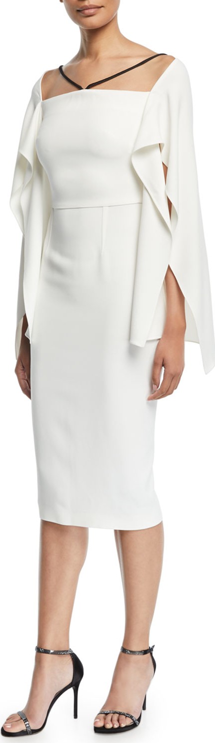 Roland Mouret Fenland Flutter-Sleeve Crepe Midi Dress
