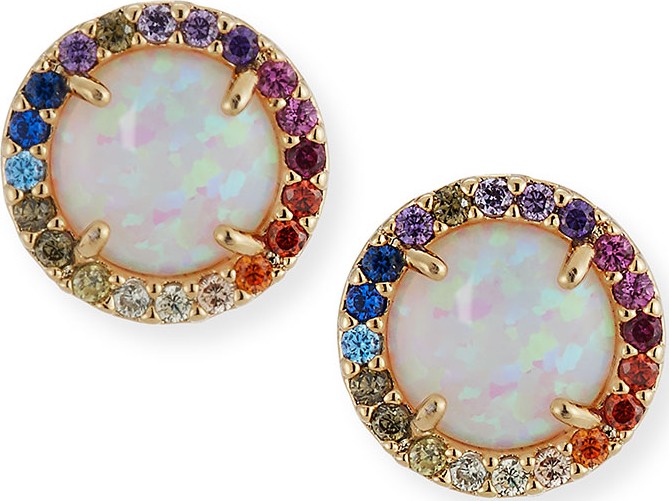 Tai Manmade-Opal Stud Earrings with Rainbow Halo