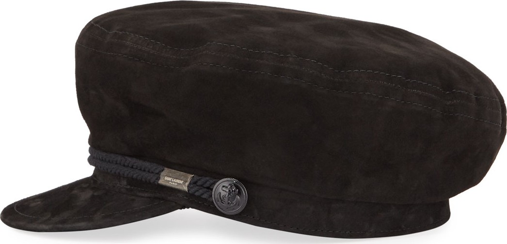 Saint Laurent Suede Newsboy Hat w/ Rope Front