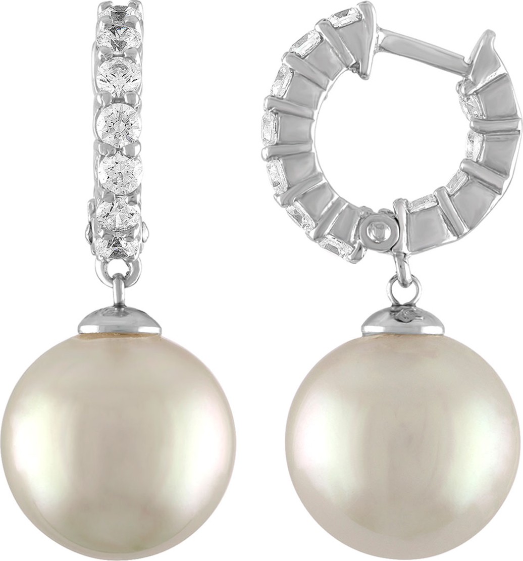Majorica 12mm White Pearl & CZ Drop Earrings