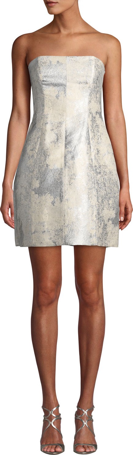 HALSTON HERITAGE Strapless Metallic Jacquard Structure Cocktail