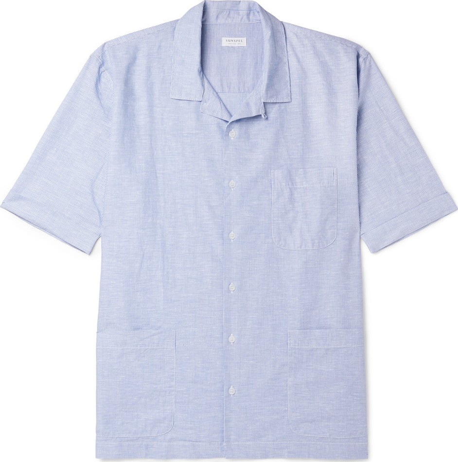 Sunspel Cortina Camp-Collar Striped Linen and Cotton-Blend Shirt