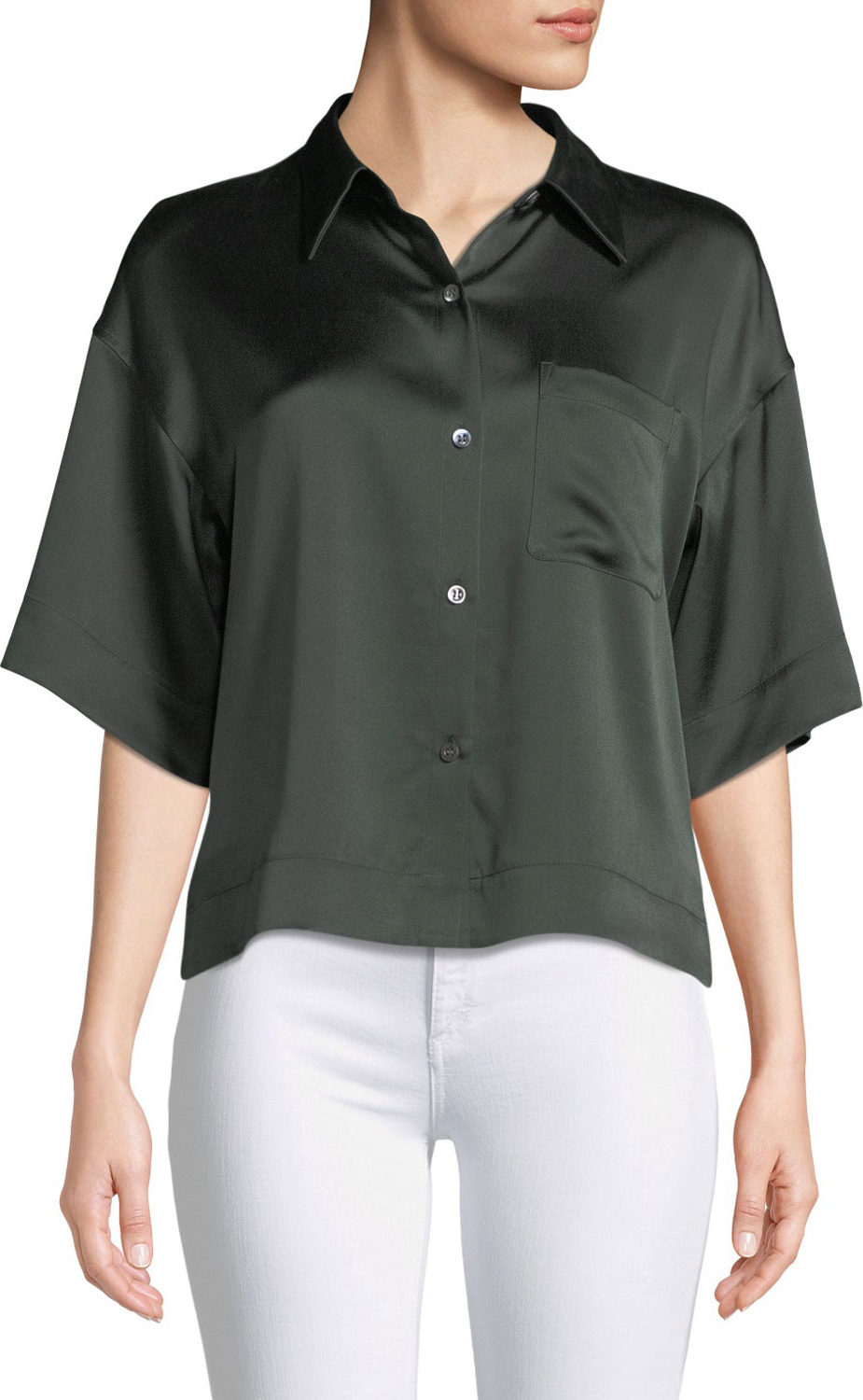 Theory Easy Silk Button-Front Short-Sleeve Top