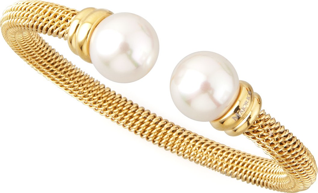 Majorica Pearl-Cap Bangle, Yellow Gold
