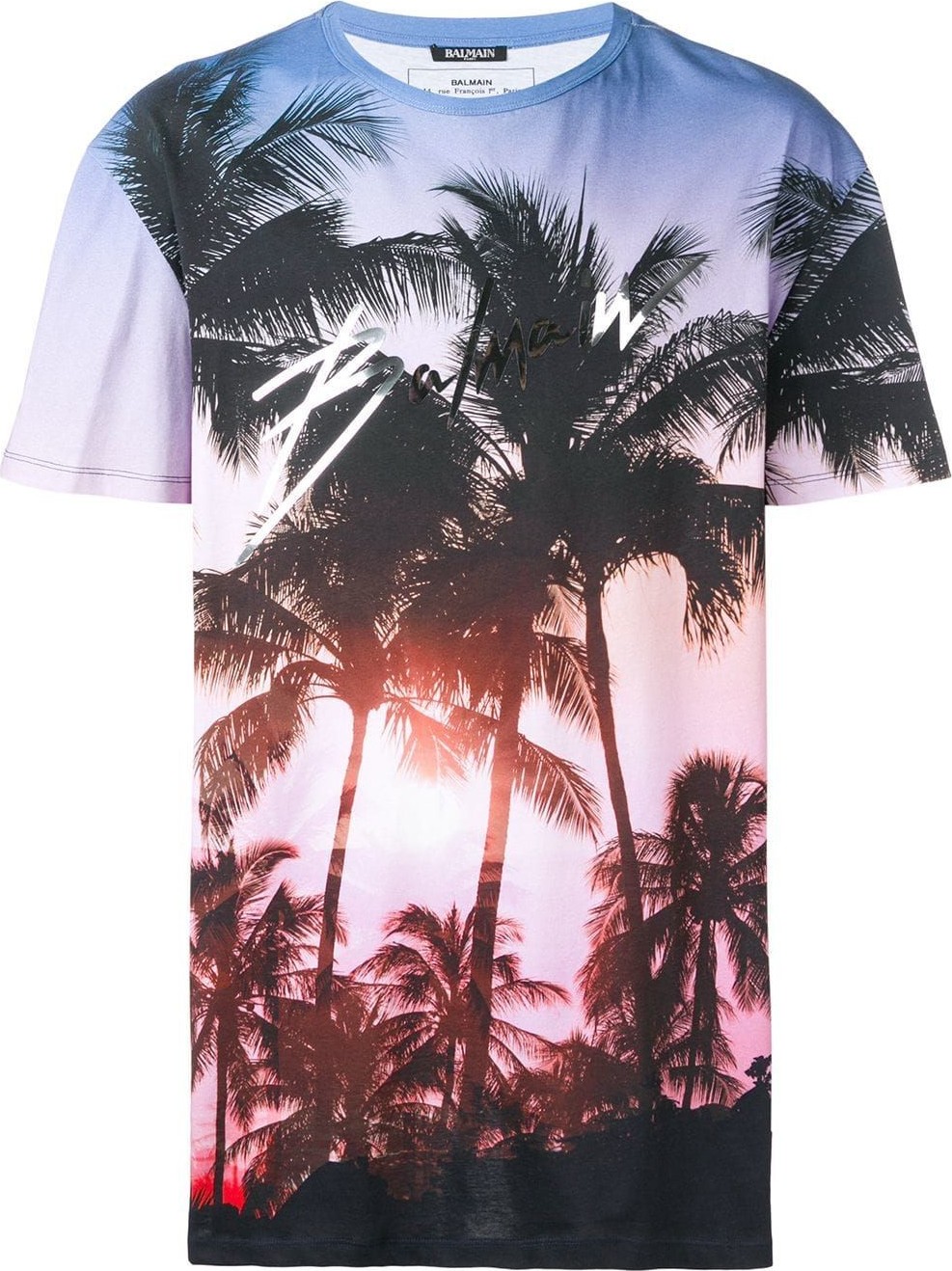 Balmain pink sunset palm print t-shirt