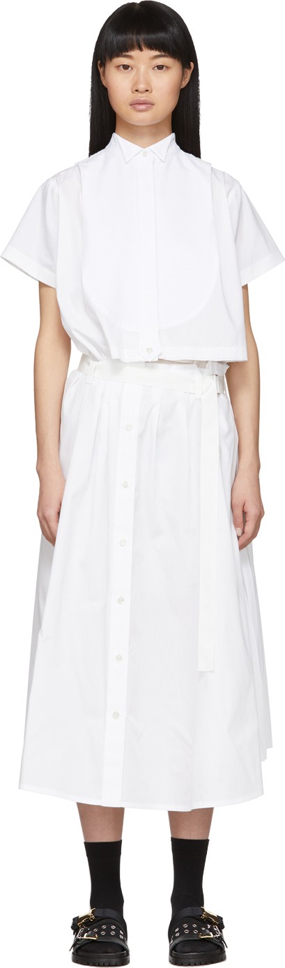 Sacai White Cut-Out Shirt Dress