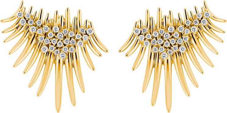 Hueb Tribal 18k Gold Diamond Short Drop Earrings