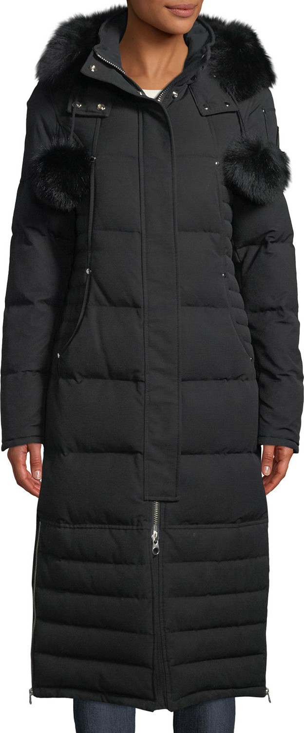 Moose Knuckles Saskatchewan Zip-Front Quilted Puffer Coat w/ Pompoms