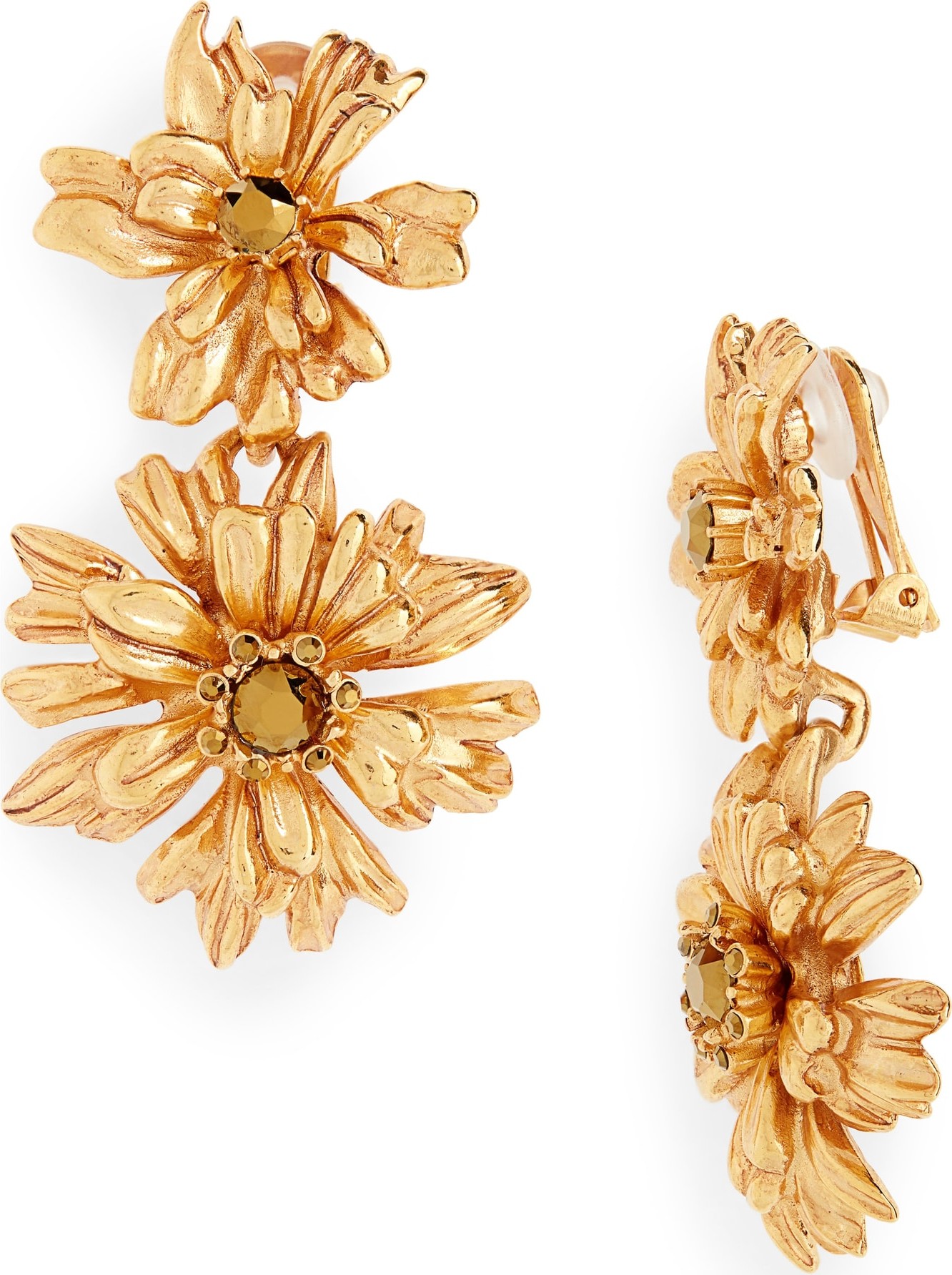 Oscar De La Renta Crystal Flower Drop Earrings