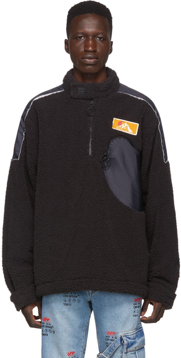 Off White Black Eco Fur Moto Half-Zip Pullover