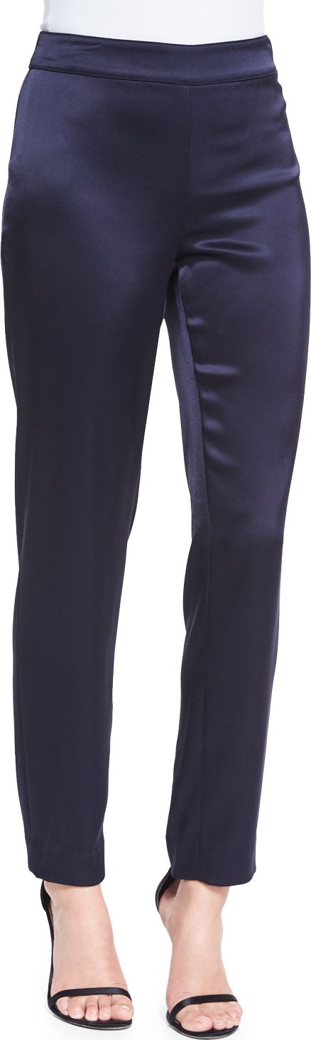 St. John Liquid Satin Cropped Pants, Navy