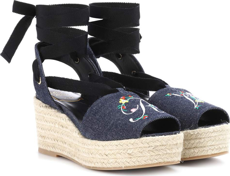 Roger Vivier Blooming RV denim wedge espadrilles