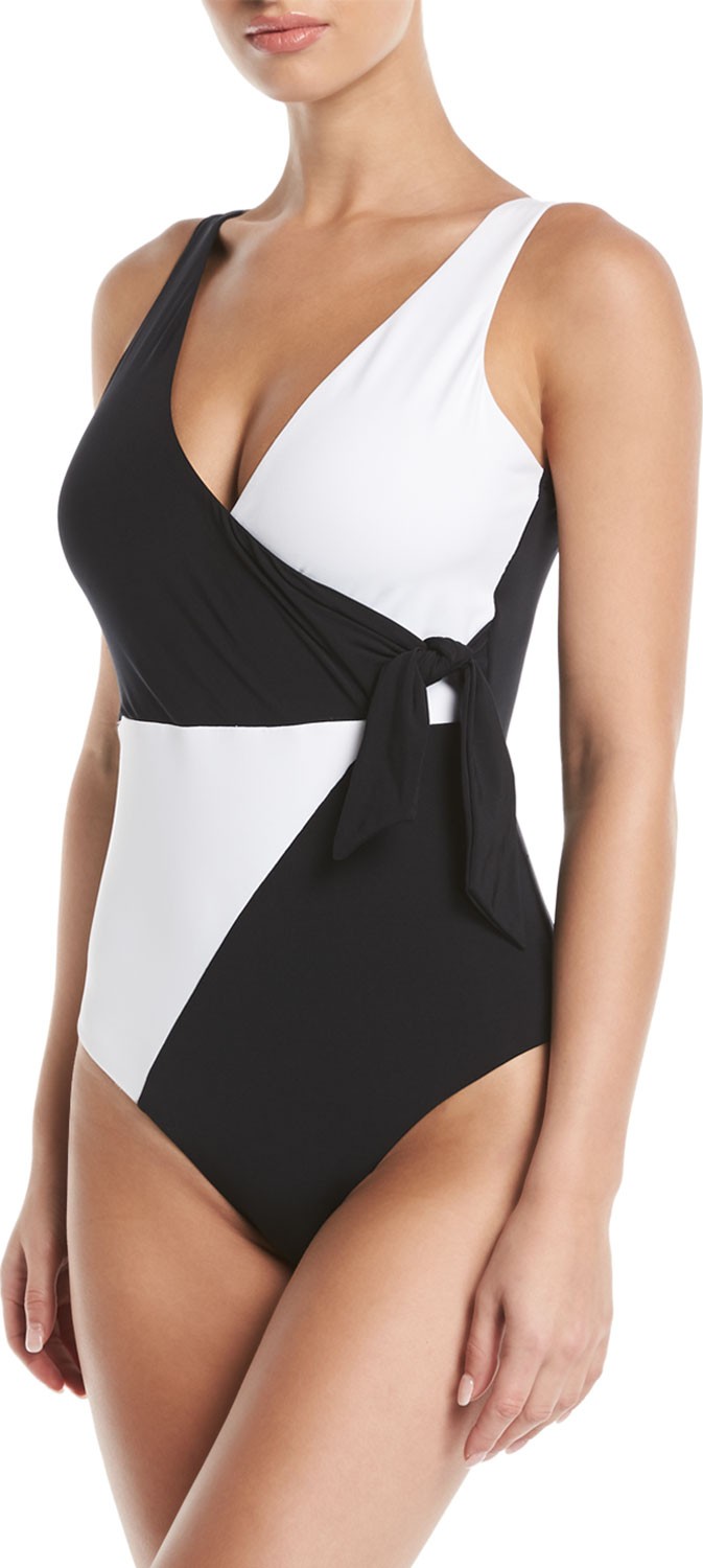 JETS by Jessika Allen Classique Wrap Colorblock One-Piece Swimsuit