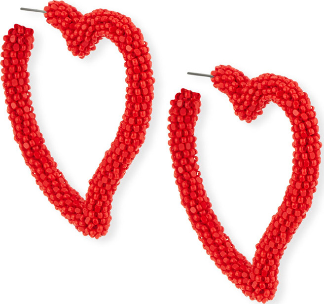 Sachin & Babi Seed Bead Heart Hoop Earrings, Gojiberry Red
