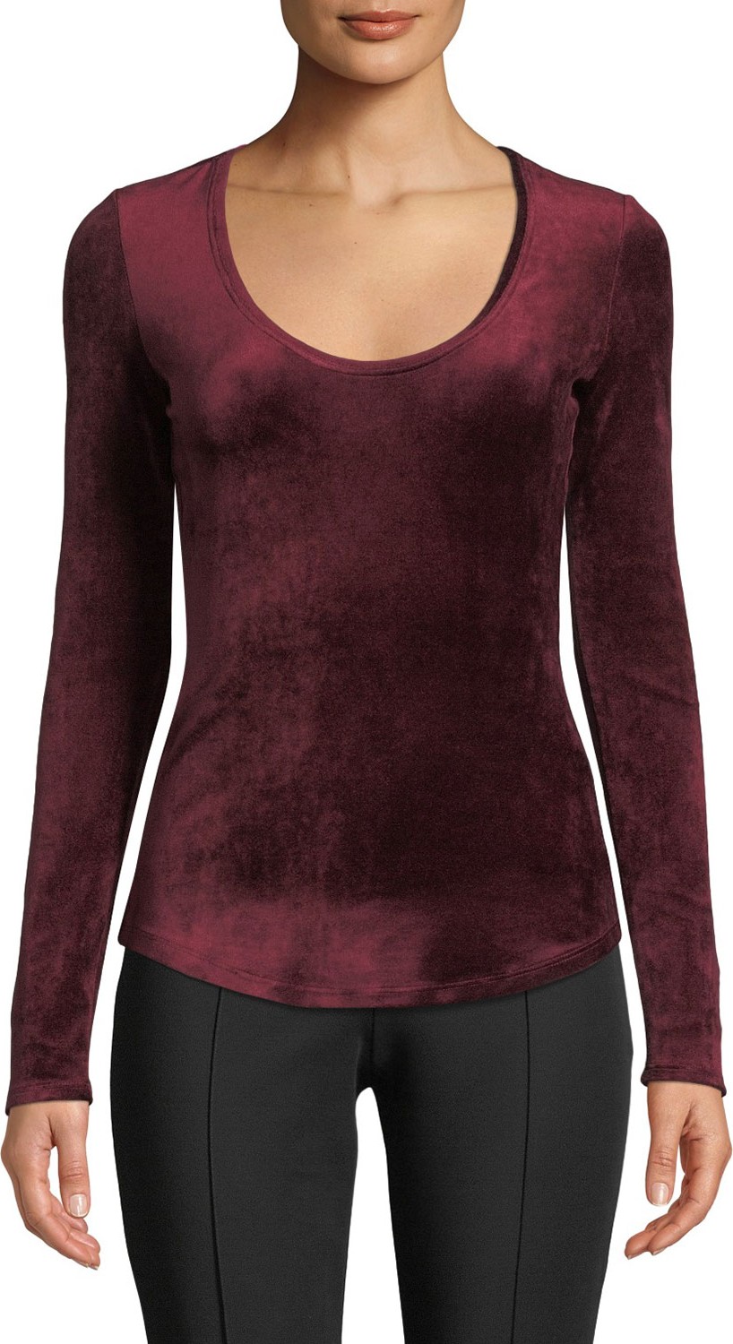 Theory Basic Scoop-Neck Long-Sleeve Velour Top