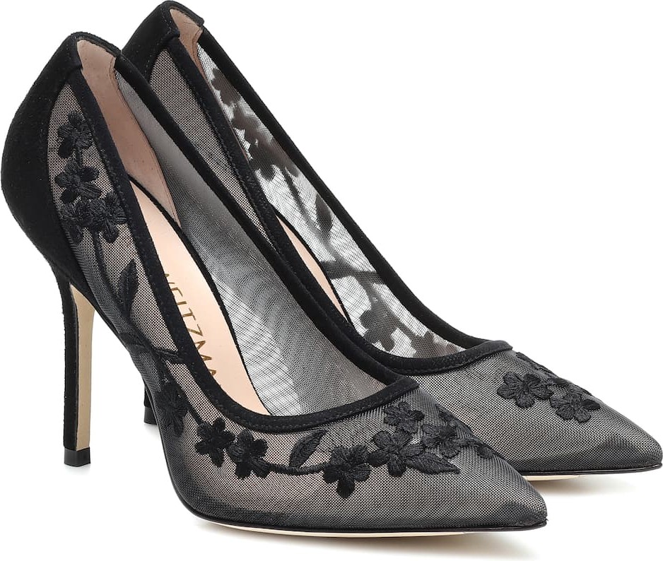 Stuart Weitzman Tasha 100 embroidered mesh pumps