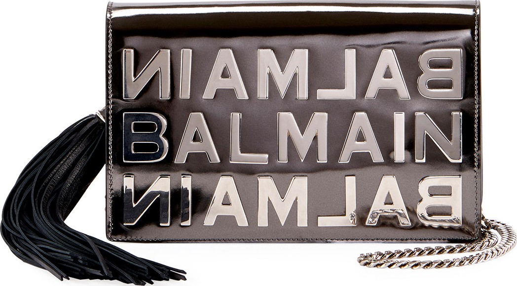 Balmain Pochette Logo Mirror Leather Crossbody Bag
