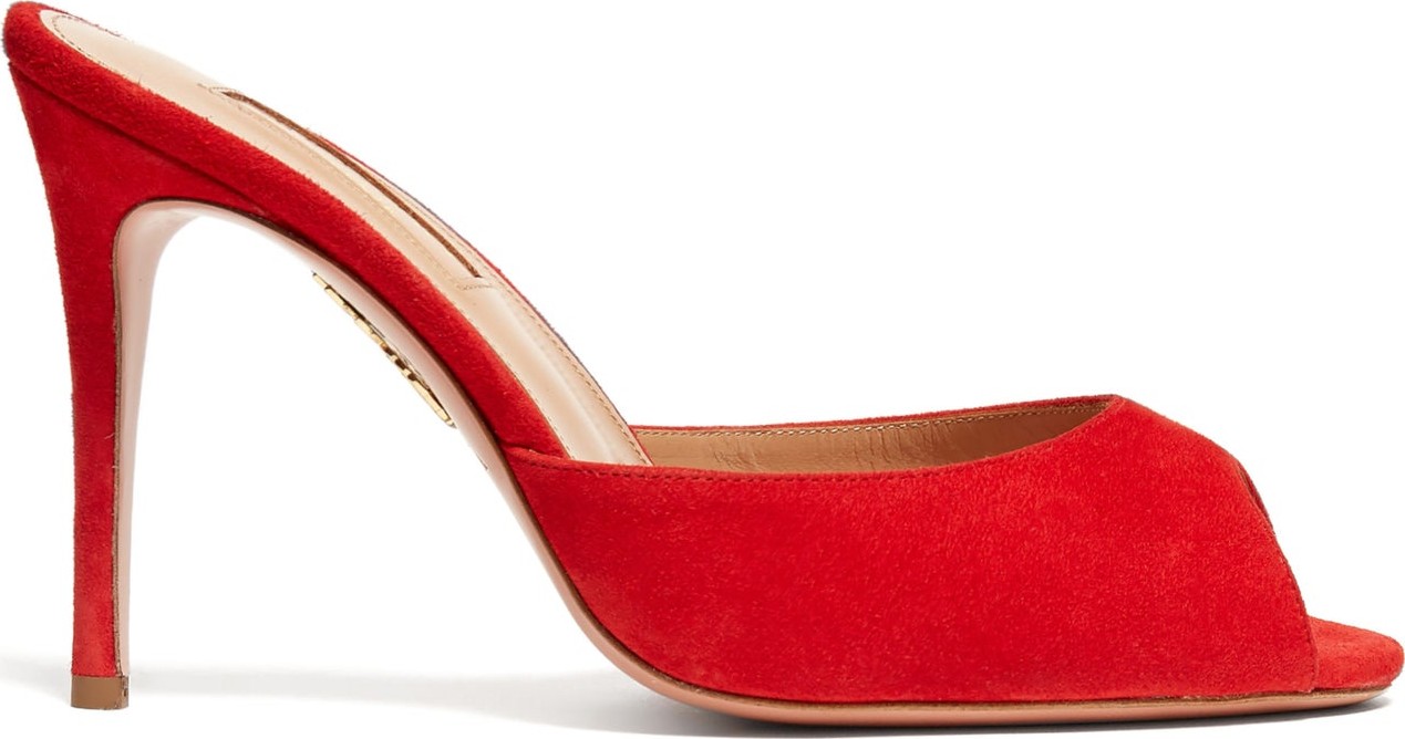 Aquazzura Samantha 85 peep-toe suede mules