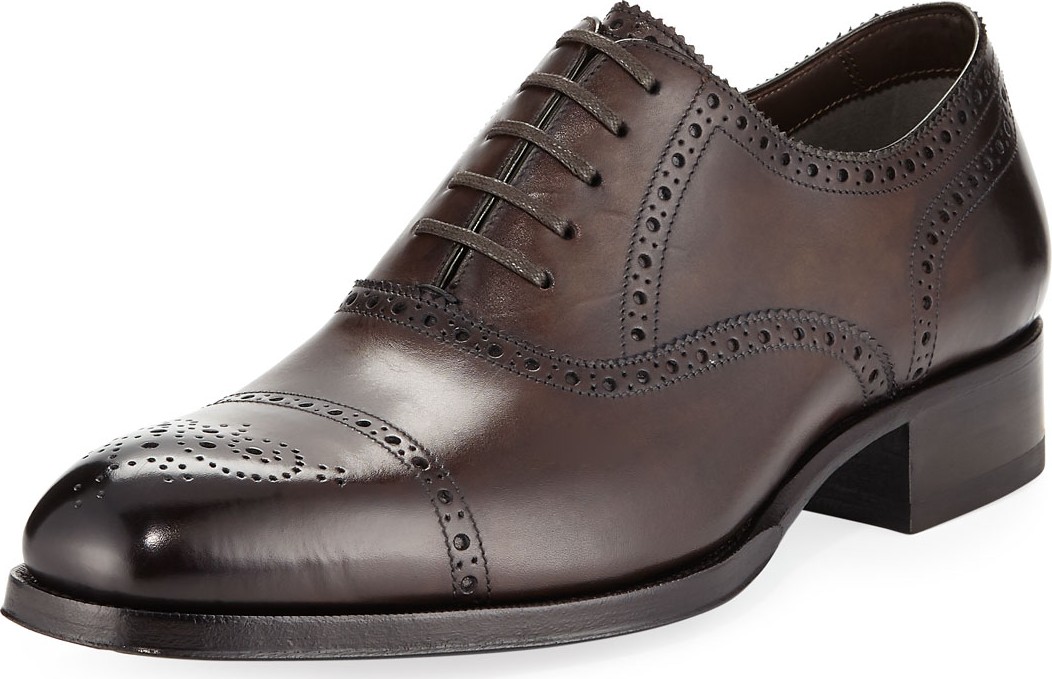 TOM FORD Edgar Medallion Cap-Toe Shoe, Brown