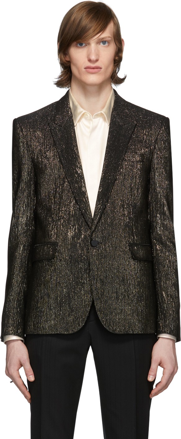 Saint Laurent Gold & Black Viscose Blazer