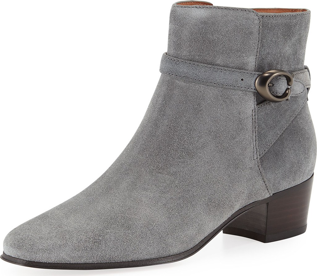 COACH Chrystie Suede Buckle Ankle Booties