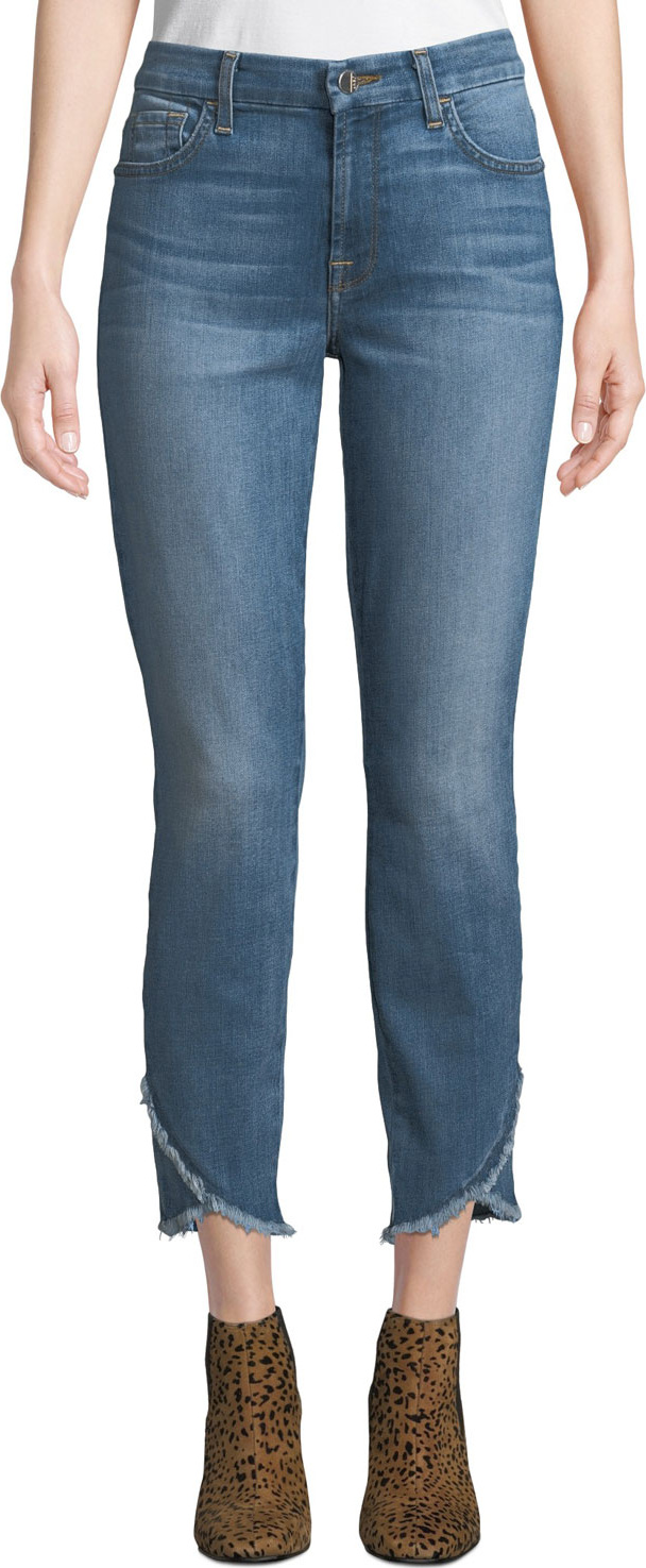 Jen7 Mid-Rise Ankle Skinny Jeans w/ Scallop Hem