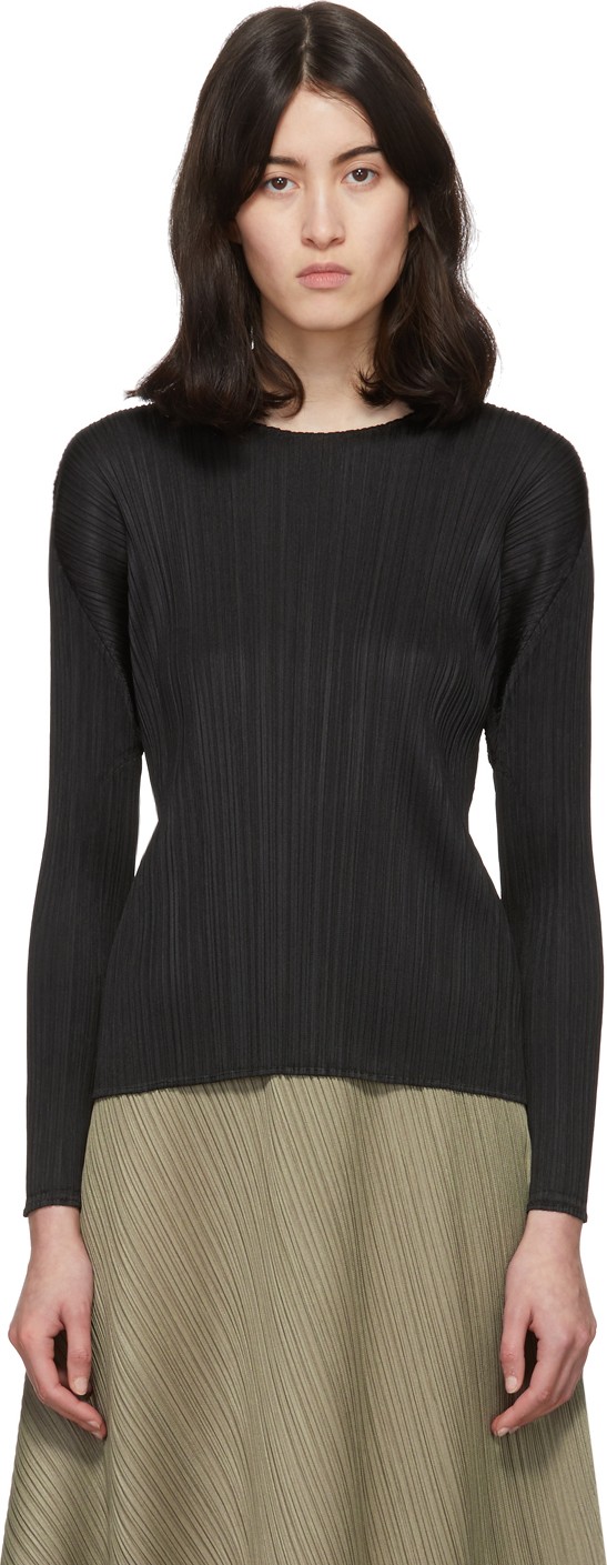 Pleats Please By Issey Miyake Black Pleats Crewneck Pullover