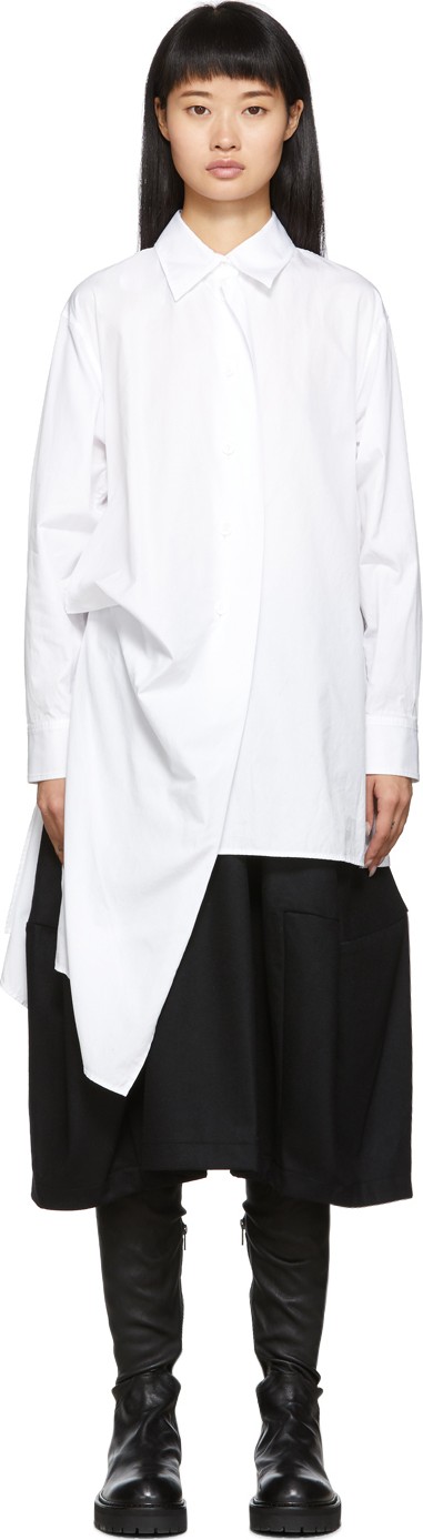 Yohji Yamamoto White Right Side Picked Drop Shirt