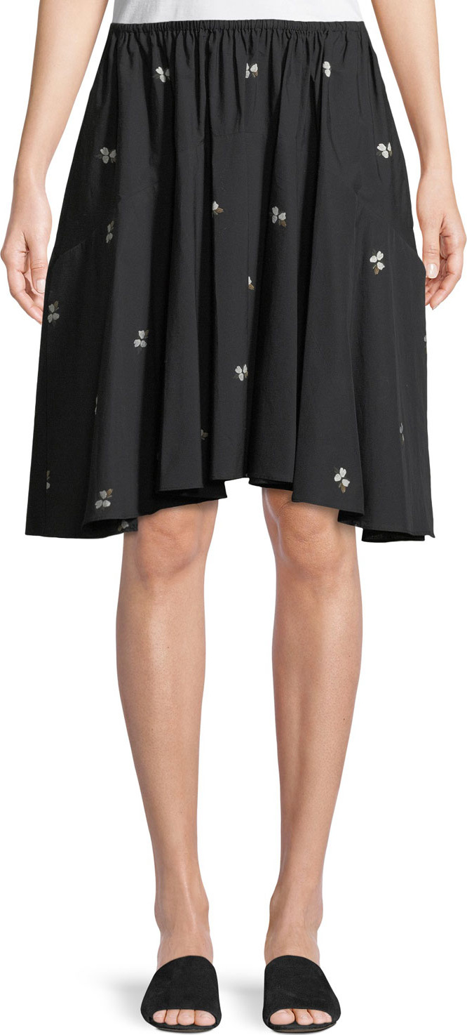 Vince Ditsy Floral Poplin Pleated Skirt