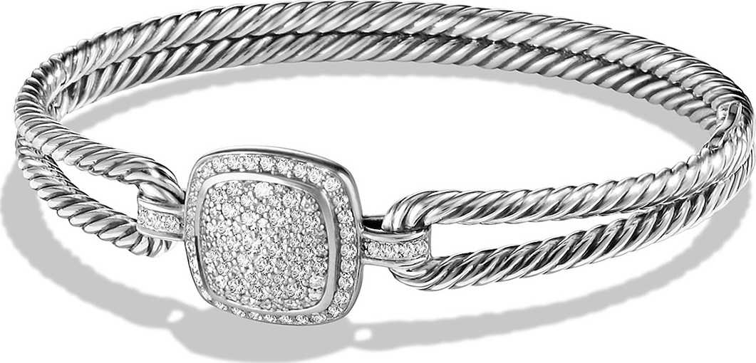David Yurman Albion Silver Bracelet with Diamonds, Size M