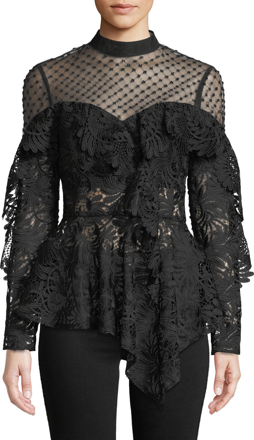 Self Portrait Beaded Lace Ruffle Handkerchief Top