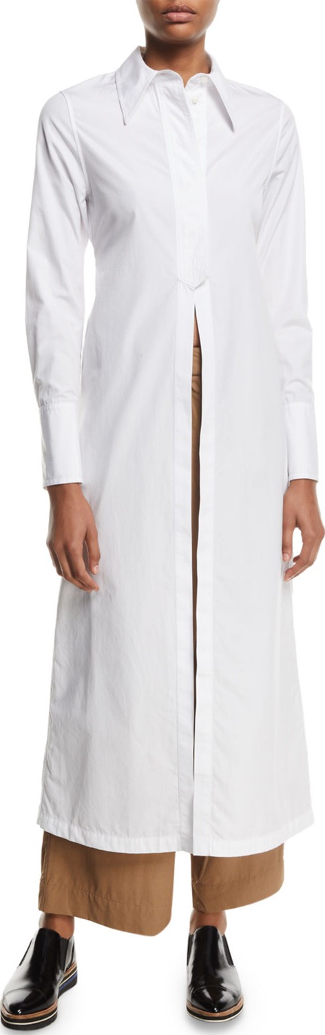 3.1 Phillip Lim Button-Front Split-Hem Long Shirt Jacket