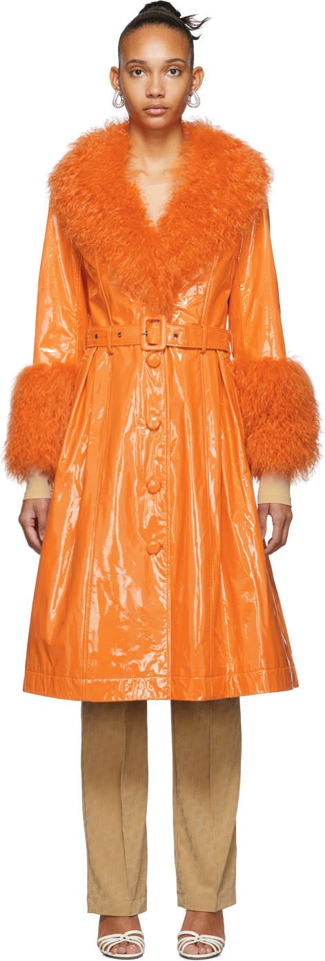 Saks Potts Orange Shearling Foxy Gloss Coat