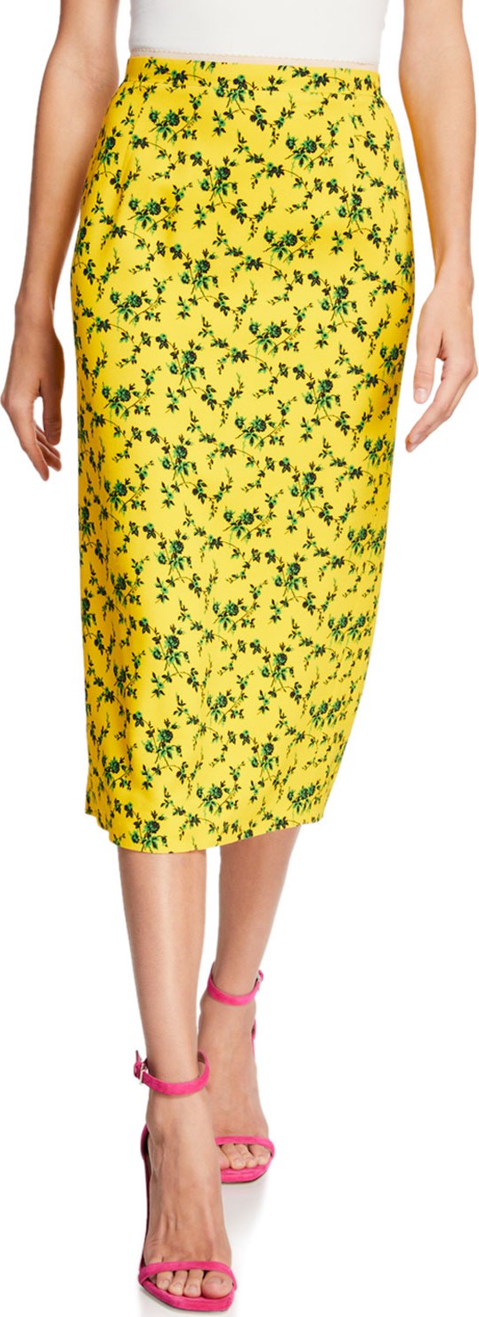 Nº21 Floral Vented Midi Skirt w/ Colorblock Stripes